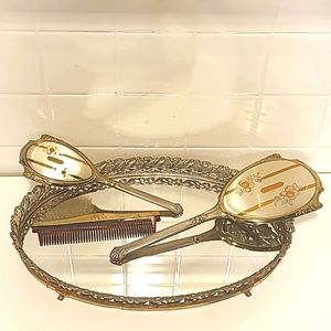 Vintage 1950s Vanity Set Tray Comb Brush Mirror